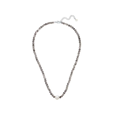 Afbeelding van Valero Pearls Kette Sterling Silber SÜSSWASSERZUCHTPERLE Weiss Rauchquarz GRAU Perlenkette Ketting, Dames, Maat: One Size,