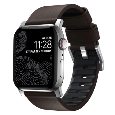 Afbeelding van Apple Watch bandje Echt leder Donkerbruin Geschikt voor Series 1 9 / SE Ultra (2)