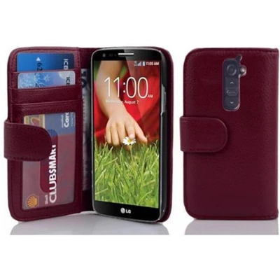 Afbeelding van Cadorabo Hoesje geschikt voor LG G2 in BORDEAUX PAARS Beschermhoes met magnetische sluiting en 3 kaartsleuven Book Case Cover Etui