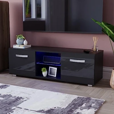 Afbeelding van Vida Designs Cosmo LED TV Unit 2 Deur Modern Gloss Matte MDF Woonkamer Kast Media Stand Furntiure RGB Licht Zwart 120 cm