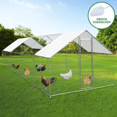 Afbeelding van Vrijstaand Kippenhok Kippenren Kippenverblijf 3m x 8m 2m Gratis dak hoezen en voedingsschep