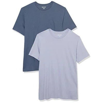 Afbeelding van Amazon Essentials Heren Slim Fit T shirt met korte mouwen en ronde hals, 2 stuks, blauw (Washed Blue/Lavender), XS