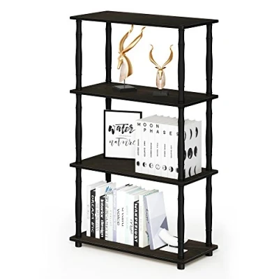 Afbeelding van Furinno Turn N Tube 4 laags multifunctioneel plankenrek met klassieke buizen, espresso/zwart, 18034EX/BK
