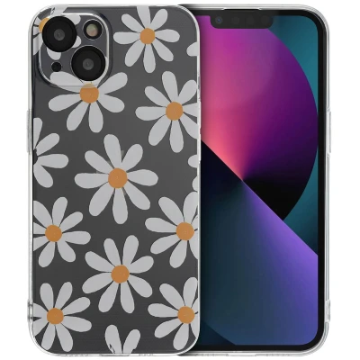 Afbeelding van Apple iPhone 13 Hoesje Siliconen en TPU (zacht) iMoshion Softcase/Backcover Daisy Flower Telefoonhoesje