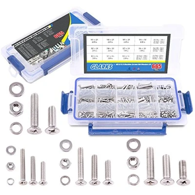 Afbeelding van Glarks 665 Stks 304 Rvs M3 M4 M5 M6 Phillips Platte Hoofd Machine Schroeven Bouten Moeren en Pakking Spring Wasmachines Assortiment Set, Volledige Draad
