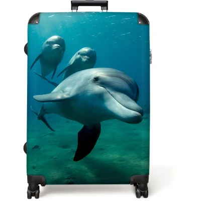 Afbeelding van NoBoringSuitcases.com® Koffer groot Reiskoffer lichtgewicht Dolfijn Zeedieren Onderwater Kinderen Rolkoffer met 4 wielen Grote trolley XL 98 liter bagage