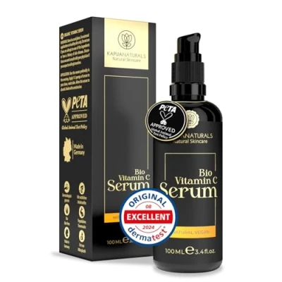 Afbeelding van BIO Vitamine C Serum Gezicht 100ml met hyaluronzuur 100% Vegan &amp; + extract van wijnbladeren +Panthenol +Vitamine E Stralende&amp;schone huid zonder vlekken&amp;roodheid Anti Aging MADE IN GERMANY