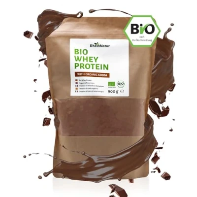 Afbeelding van RheinNatur Bio Whey Proteïnepoeder, cacao, 900 g, eiwitpoeder met biologisch cacaopoeder en zonder soja, 100% weiproteïne voor proteïneshakes