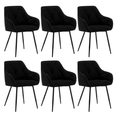 Afbeelding van WOLTU EZS02sz 6 Eetkamerstoelen, keukenstoel, stoel, eetkamer, woonkamer, ergonomische armleunstoel, gestoffeerde zitting van fluweel, metalen poten, zwart, set