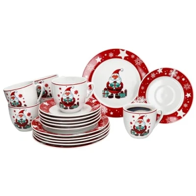 Afbeelding van MamboCat Kerstman 18 delig koffieservies, porseleinen koffieset voor 6 personen met kerstdecoratie, x koffiekopjes 190 ml, schoteltjes en taartborden, servies Kerstmis Sinterklaas