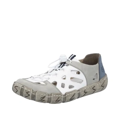 Afbeelding van Rieker Dames Slipper Sportief Lederen Sneaker Cut Outs Elastiek 940366, wit, 38 EU