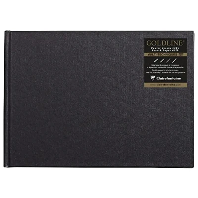 Afbeelding van Clairefontaine Ref. 34246C Goldline boxblok (64 witte bladeren) A5 formaat (210 x 148 mm), 140 g/m² papier, liggend zwarte omslag geschikt voor droge technieken