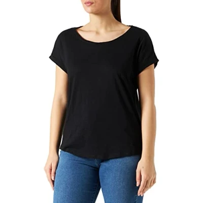 Afbeelding van Build Your Brand Dames T shirt Long Slub Tee, korte mouwen bovendeel voor vrouwen met verlengd rugdeel in zwart of wit, maten XS 5XL