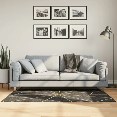 Afbeelding van vidaXL Vloerkleed wasbaar anti slip 80x150 cm zwart en goudkleurig