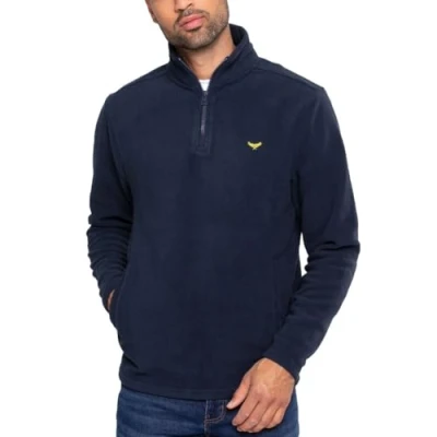 Afbeelding van Threadbare Heren 1/4 Zip Lange Mouw Fleece Top Trui Rits Sport Golf Trui, marineblauw, S