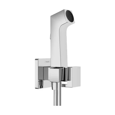 Afbeelding van hansgrohe Bidette handdouche 1jet E EcoSmart voor koud water, met douchehouder en doucheslang, hoekig design, 29231000