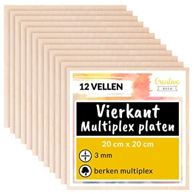 Afbeelding van Creative Deco 10 stuks 30x30cm Multiplex Platen Vierkant 200 x 3 mm (+/ 0.5 mm) Baltische Berkenhoutlaag Perfect voor Pyrografie, Lasersnijden, CNC router, Modellering, Fretwerk, Rolzaag