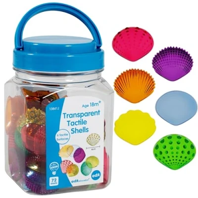 Afbeelding van edxeducation 13841 Tactile Shells Set van 72 Doorzichtig 6 texturen en kleuren Leeftijden 18 m+ Explore STEM concepten via lichtpanelen sensorische Bins