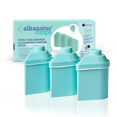 Afbeelding van Alkanatur Drops Milieuvriendelijke filter met lage emissie, alkalinisatie, waterstof ionie, verwijdert chloor, zware metalen, pesticiden toevoegen, magnesium pH9, gecertificeerd niet giftig