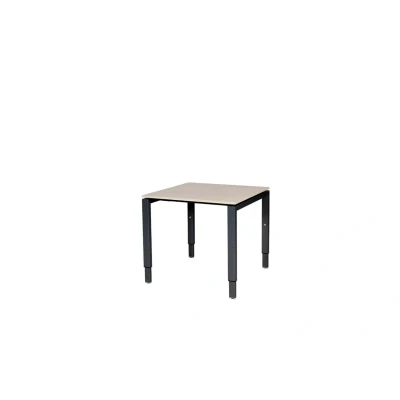 Afbeelding van Domino bureau, hoogte instelbaar (62 85cm) met 80x80cm &#039;zwevend&#039; robson eiken 25mm blad en zwart (RAL9005) N poot frame.