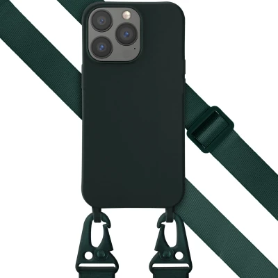 Afbeelding van Apple iPhone 13 Hoesje Siliconen en TPU (zacht) Selencia Softcase/Koordhoesje/Backcover Donkergroen Telefoonhoesje