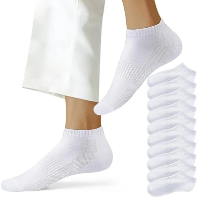 Afbeelding van NUOZA 10 paar sneakersokken heren dames katoen zwart wit grijs korte halve sokken unisex, x wit, 39 42 EU