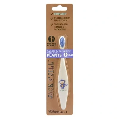 Afbeelding van Jack N&#039; Jill Kids Plastic Free Bio Toothbrush, Zero Waste Nylon Bristles Which Are Soft on the Gums, Ergonomic Handles For Little Hands, Suitable From First Tooth Monkey