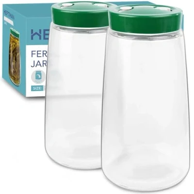 Afbeelding van HEFTMAN Gistpot met 1 weg luchtontluchtingsopening 2,2 liter, 2 stuks ideaal voor veilige fermentatie kefir, kimchi, zuurkool, zuurdesemstarter, nachthaver fermentatiepotten x (groen)