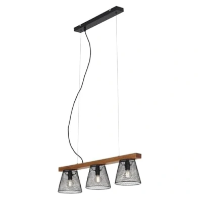 Afbeelding van Briloner Leuchten Hanglamp, hanglamp 3 lampen, retro, vintage, in hoogte verstelbaar, roosterlook, x E14, max. 25 watt, metaalhout, zwart, 650 150 1360 mm (l b h).