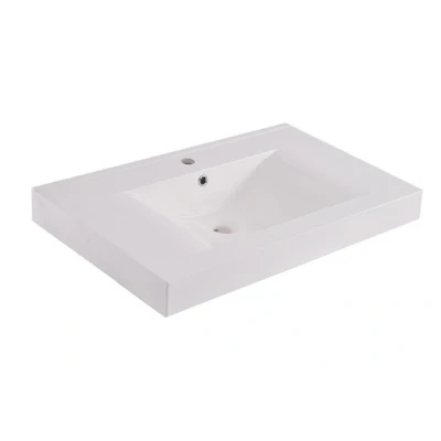 Afbeelding van Xellanz Wiesbaden Tigris wastafel enkel met 1 kraangat 80x46x8 cm kunstmarmer glans wit