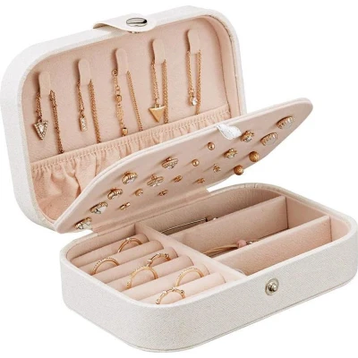 Afbeelding van Luxe Sieradenbox Opberger sieraden doos inclusief oorbellen set Juwelen Opbergbox Reis Opbergdoos Leer Wit Ketting/Oorbellen/Ring/Horloge Dames/Meisjes