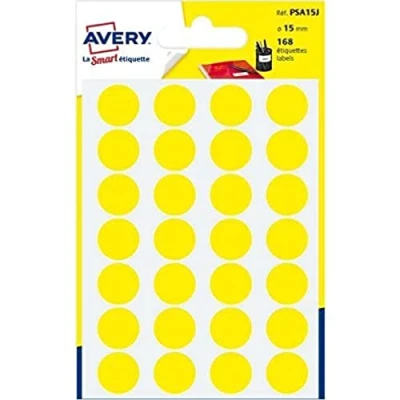 Afbeelding van Avery PSA15J verpakking met 168 markeringspunten diameter 15 mm A6 vel Geel
