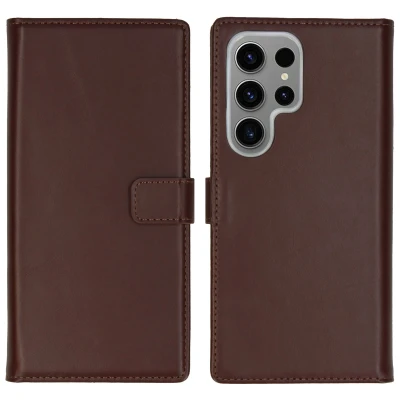 Afbeelding van Samsung Galaxy S24 Ultra Hoesje Echt leder Selencia Bookcase Donkerbruin Telefoonhoesje