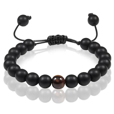 Afbeelding van Memphis Kralen armband Zwart verstelbaar Matte Agaat Tijgeroog 8mm