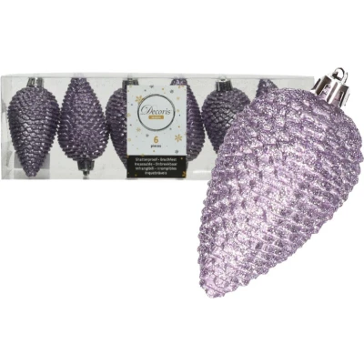 Afbeelding van Dennenappel plc d4.5h8 cm lila 6st kerst Decoris
