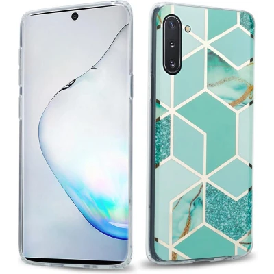 Afbeelding van Cadorabo Hoesje geschikt voor Samsung Galaxy NOTE 10 in Groen Lichtgroen Goud Marmer No. 3 Beschermhoes gemaakt van TPU siliconen Case Cover met mozaïek motief