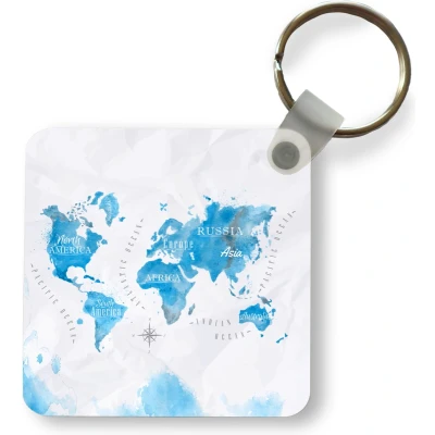 Afbeelding van Sleutelhanger Uitdeelcadeautjes Waterverf Wereldkaart Blauw Plastic