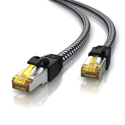 Afbeelding van CSL 10m CAT 7 netwerkkabel Gigabit Ethernet LAN kabel katoenen mantel 10000 Mbit S patchkabel Cat.7 ruwe FTP PIMF afscherming met RJ 45 stekker Switch Router Modem Access Point