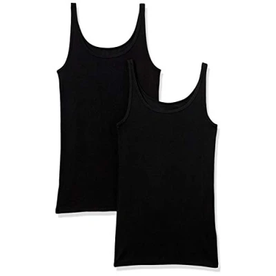 Afbeelding van Amazon Essentials 2 Pack dunne riem tank voor dames,Zwart/Zwart,S M