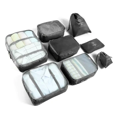 Afbeelding van BillyBath Packing Cubes, kofferorganizer, kledingtassen, schoenentas, reisorganizer, verpakkingskubus, cosmetica, paktassen voor koffer (8 delig, zwart)