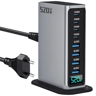 Afbeelding van USB C Charger Block 520W 8 Port GaN Fast Charging Station Hub for Laptop, iPad, iPhone 16 Pro Max Pixel DELL MacBook Pro/Air Galaxy S25 Steam Deck Adapter Android