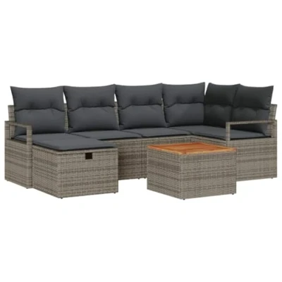 Afbeelding van vidaXL 7 delige Tuin Sofa Set met Kussens Grijze Poly Rattan