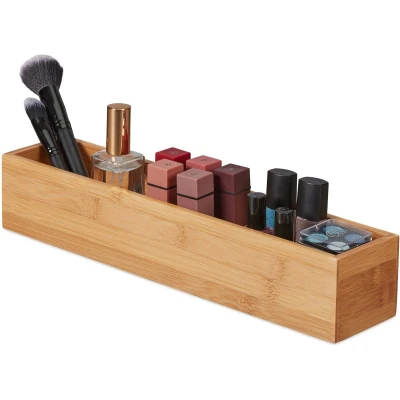 Afbeelding van 4x Bamboe opbergbox opbergdoosje hout langwerpig organizer houder