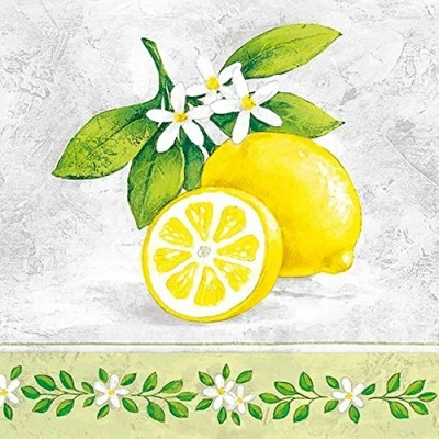 Afbeelding van 20 servetten citroen met groene bladeren tuin zomer tafeldecoratie decoupage servettechniek 33 x cm