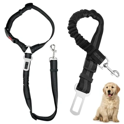 Afbeelding van Diompirux Set van 2 premium hondenveiligheidsgordels met universele gesp, verstelbaar hondenveiligheidsharnas, voor alle kleine, middelgrote honden, katten en autotypes