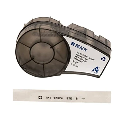Afbeelding van Brady Polyester Tape for BMP21 PLUS; LAB, 6.35 mm x 6.40 m, Black on Transparent