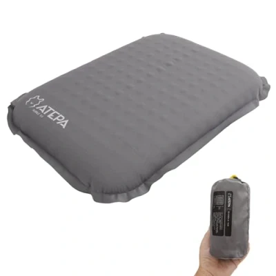 Afbeelding van ATEPA Opblaasbaar campingzitkussen, licht, zelfopblazend zitkussen, outdoor, waterdicht, luchtkussen, 5 cm dik, strandkussen voor stadion, camping, tribune, draagbaar stoelkussen, grijs