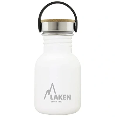 Afbeelding van RVS fles Basic Steel Bottle 350ml ,Bamboo S/S Cap Wit