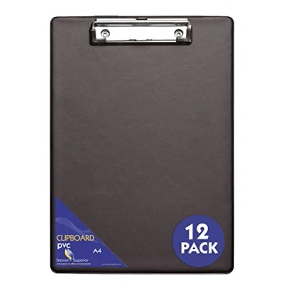 Afbeelding van SECO A4+ PVC Bedekt Klembord met Heavy Duty Clip Zwart (Pack van 12), 570A A4 BK