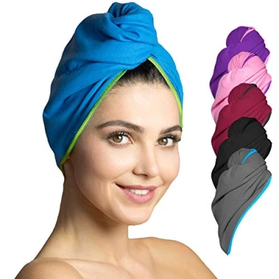 Afbeelding van haarhanddoek microvezel absorberend en sneldrogend Speciale tulband handdoek (Blauw Groen 2 Stuk)
